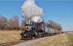 Strasburg Railroad 2-6-0 steam locomotive #89 pulls a 5-car train set through Cherry Hill on the return leg of the excursion.